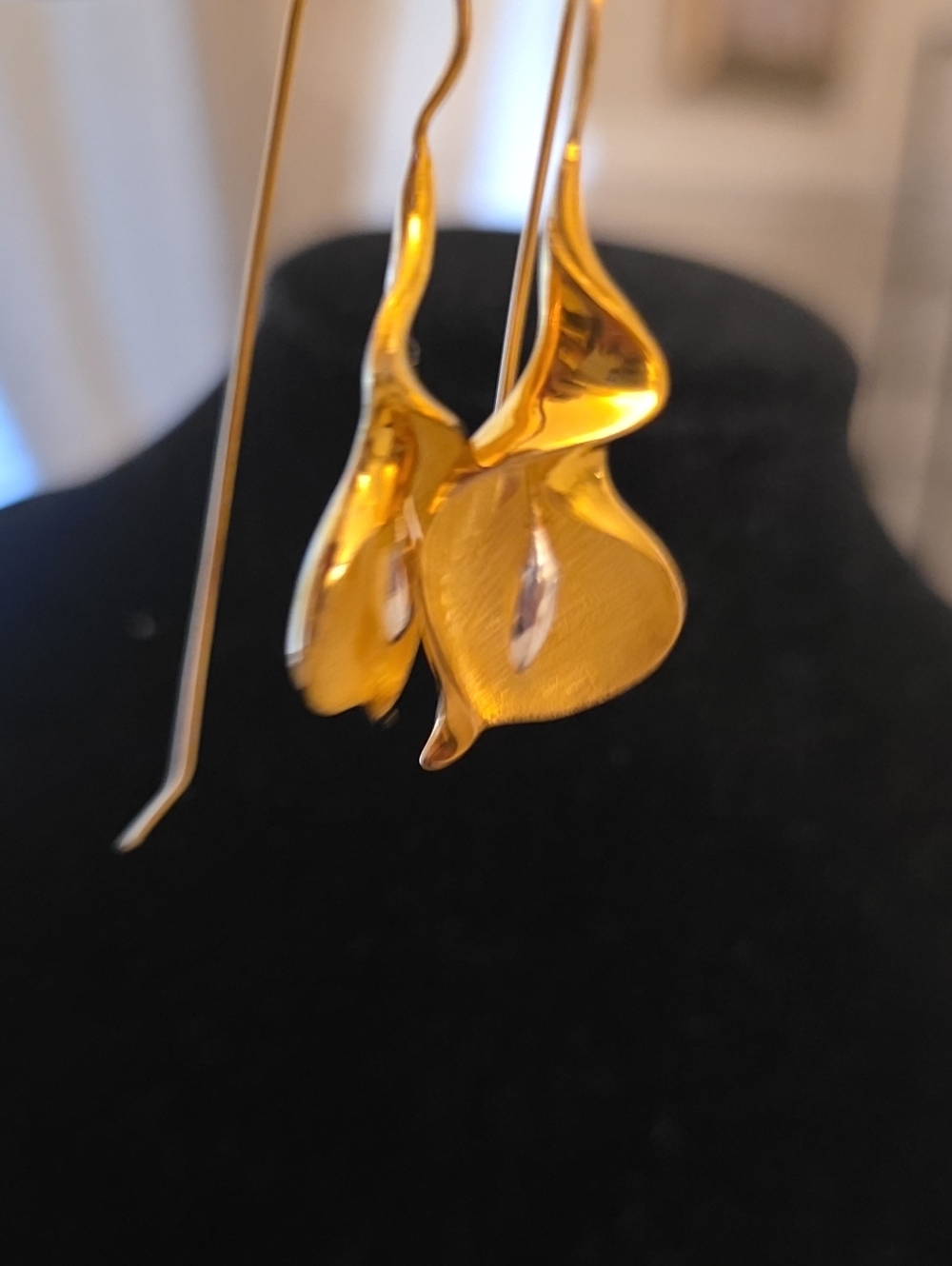 Polished Gold Petal Drop Earrings for Women